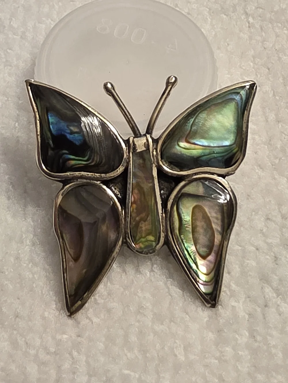 Vintage Mexican Sterling Silver Abalone Butterfly Brooch 2